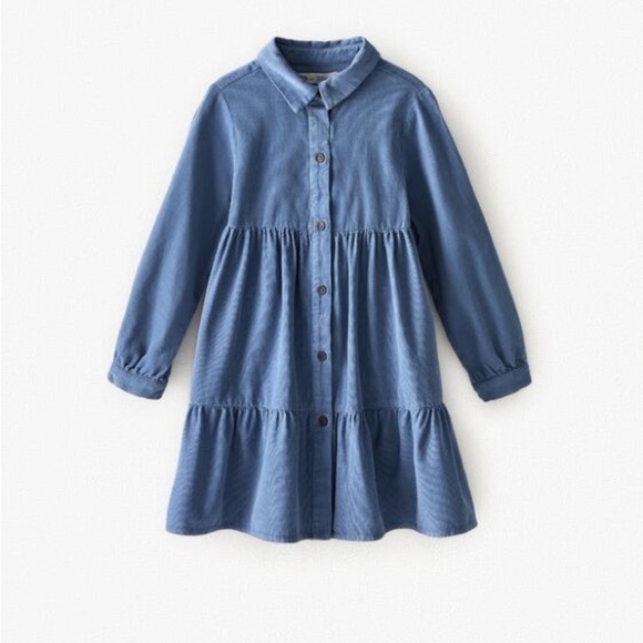 ZARA kids | Duck Blue | FINE-WALED CORDUROY DRESS 9 girls - Picture 1 of 2